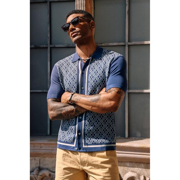 Men's Polo Shirts 70s Vintage Shirts Contrast Knitted Polo Shirts - Picture 4 of 8